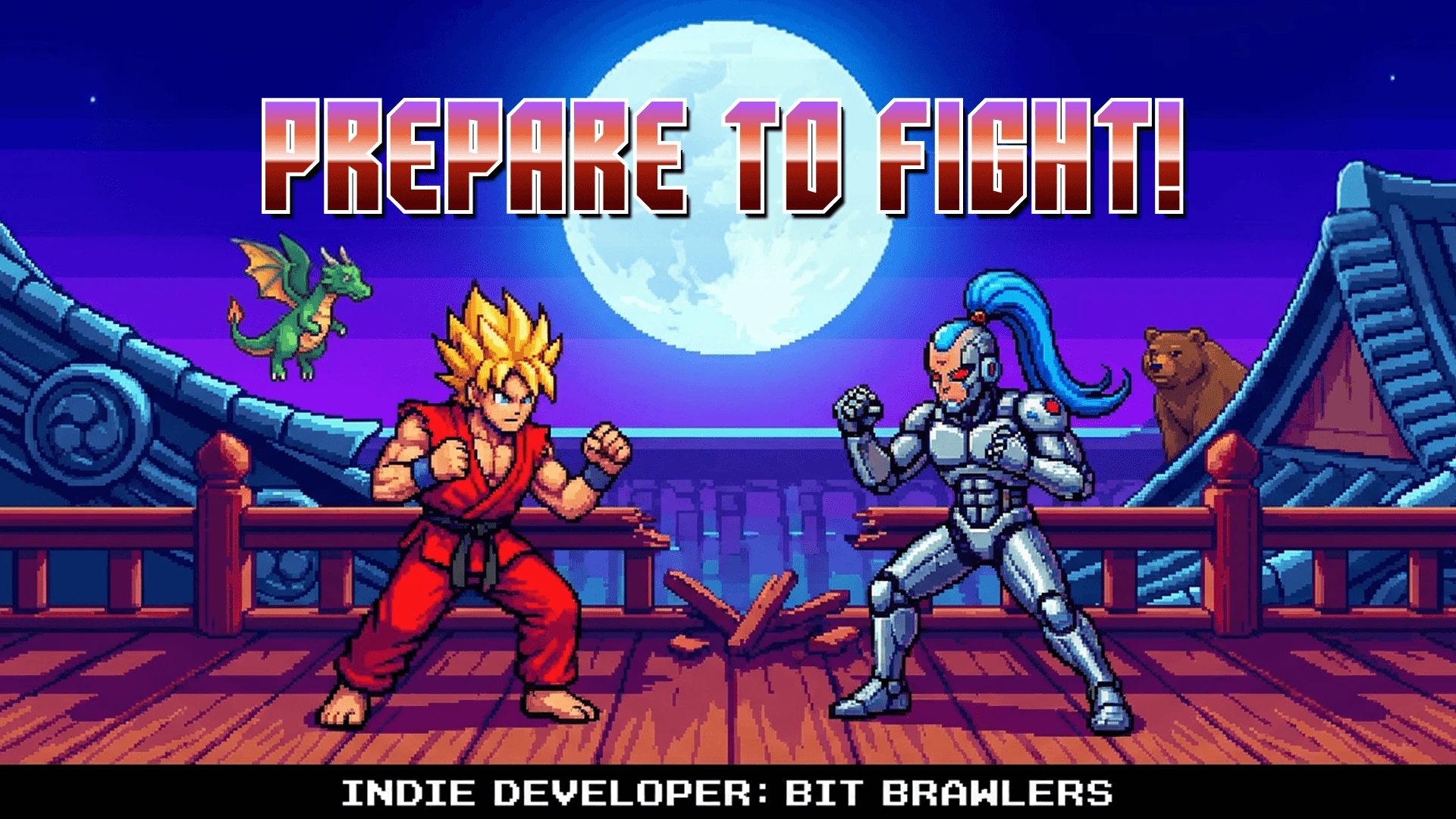 Specimen of Koysca Display showing a indie fighting game splash screen.
