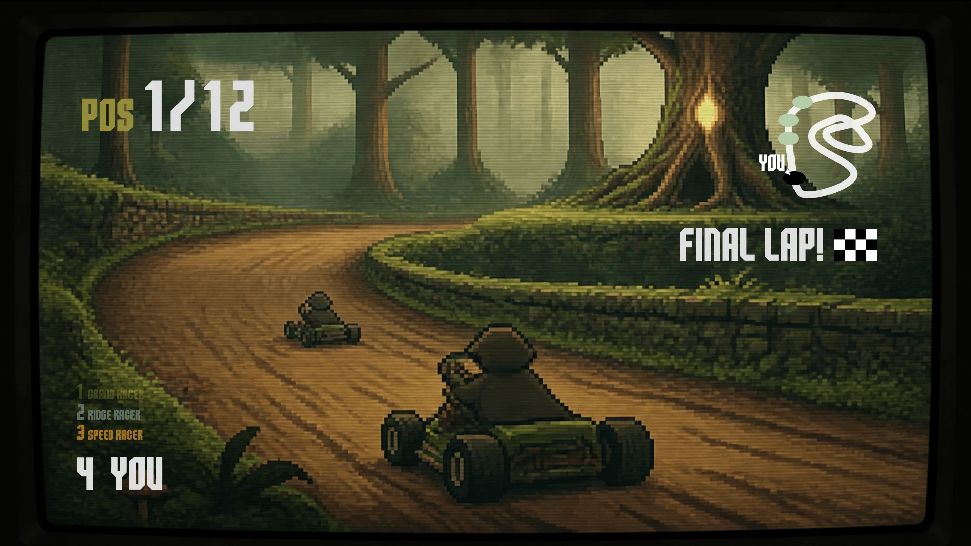 Specimen of Koysca Display showing a indie racing video game UI.